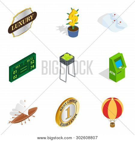 Earn Icons Set. Isometric Set Of 9 Earn Icons For Web Isolated On White Background