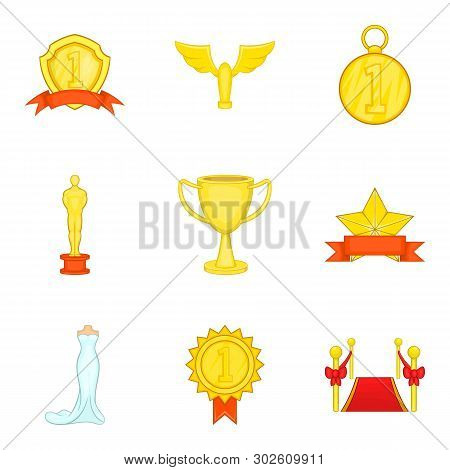 Grand Award Icons Set. Cartoon Set Of 9 Grand Award Icons For Web Isolated On White Background