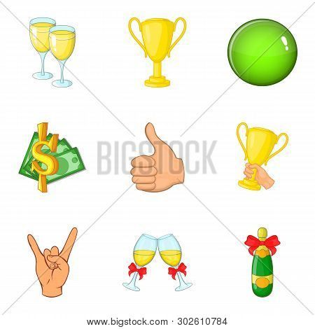 Rewarding Icons Set. Cartoon Set Of 9 Rewarding Icons For Web Isolated On White Background