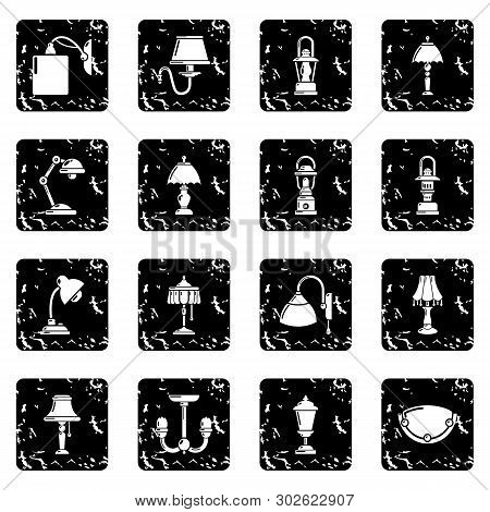 Lamp Icons Set Grunge Isolated On White Background