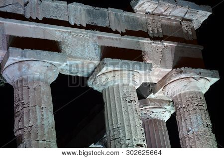 The Greek Temple In Selinunte By Night
