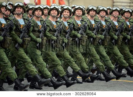 Moscow, Russia - May 9, 2019: Paratroopers Of The Kostroma 331st Guards Parachute Regiment During Th