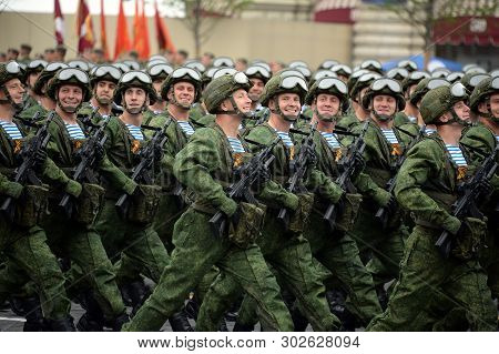 Moscow, Russia - May 9, 2019: Paratroopers Of The Kostroma 331st Guards Parachute Regiment During Th