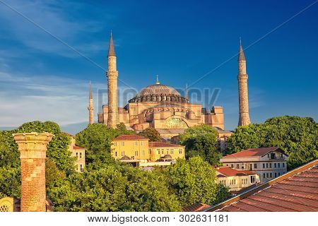 St. Sophia Cathedra In Istanbul, Turkey On A Bright Day