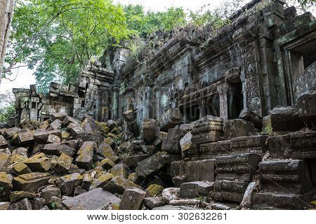 Ruins Of Ancient Beng Mealea Temple Over Jungle, Cambodia. Beng Mealea Is A Temple In The Angkor Wat
