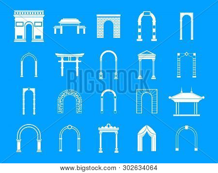 Arch Icon Set. Simple Set Of Arch Icons For Web Design Isolated On Blue Background