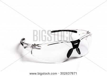 Plastick Safety Glasses For Construction Work Isolated On White Backdround