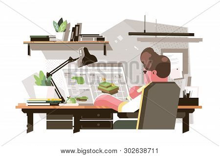 Designer Creating New Draft Vector Illustration. Draftsman