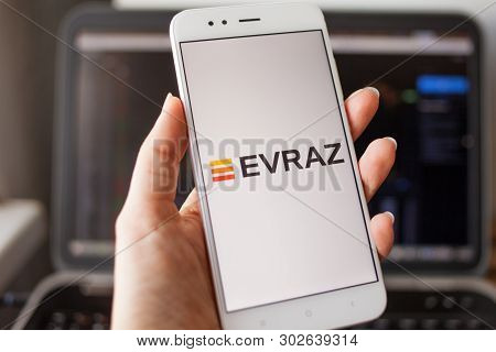 Saint Petersburg, Russia - May 14, 2019: Logo Of The Russian Company Evraz On The Smartphone Screen.