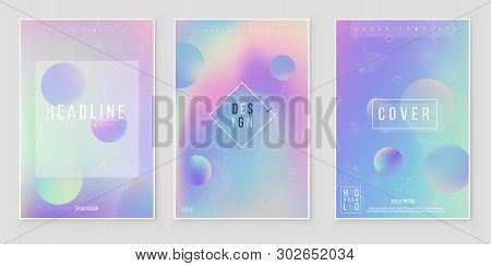Furistic Modern Holographic Cover Set. 90s, 80s Retro Style.  Minimalistic Hipster Design Iridescent