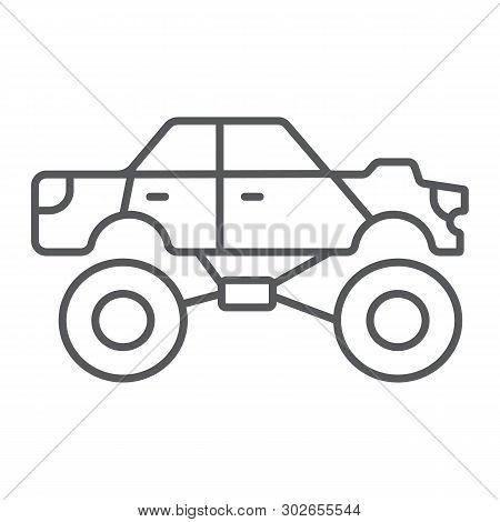 Monster Truck Thin Line Icon, Transport And Extreme, Monster Car Sign, Vector Graphics, A Linear Pat