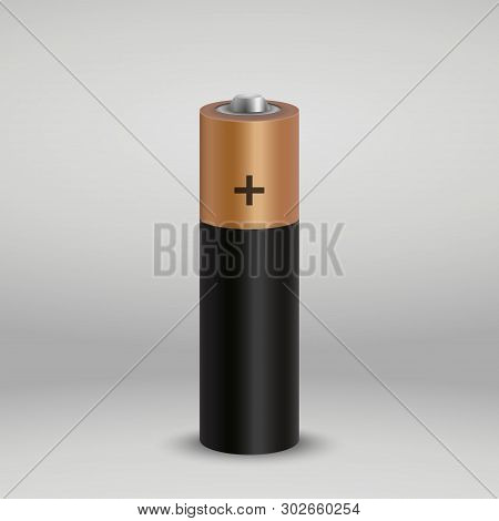 Realistic Alkaline Battery. Design Blank Mockup Template.