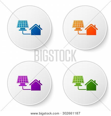 Color House With Solar Panel Icon Isolated On White Background. Ecology, Solar Renewable Energy. Eco