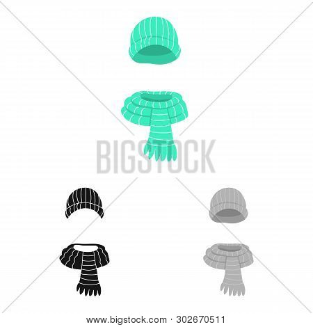 Vector Illustration Of Hat And Scarf Logo. Set Of Hat And Wool Vector Icon For Stock.