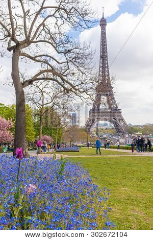 Paris, France - April 9, 2019: Eifel Tower Seen From A Different Angle, Paris, France