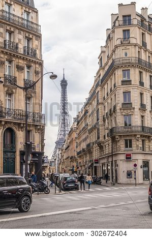 Paris, France - April 9, 2019: Eifel Tower Seen From A Different Angle, Paris, France