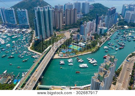 Aberdeen, Hong Kong 12 May 2019: Top down view of Hong Kong typhoon shelter in aberdeen