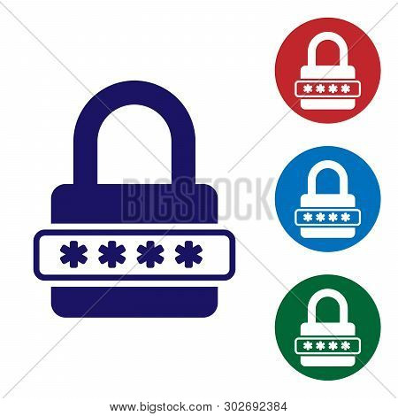 Blue Password Protection And Safety Access Icon Isolated On White Background. Lock Icon. Security, S