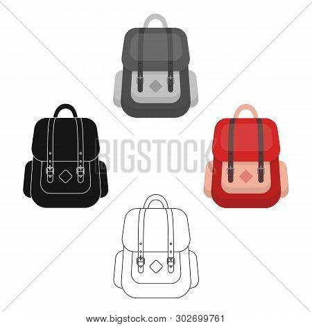 Hipster Backpack Icon In Cartoon, Black Style Isolated On White Background. Hipster Style Symbol Sto