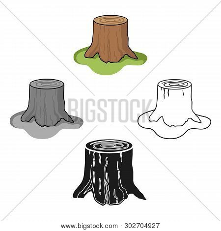 Tree Stump Icon In Cartoon, Black Style Isolated On White Background. Sawmill And Timber Symbol Stoc