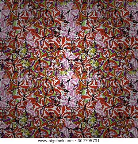 Cute Background For Design Of Fabric, Paper, Wrappers And Sketch. Seamless Pattern With Butterflies.