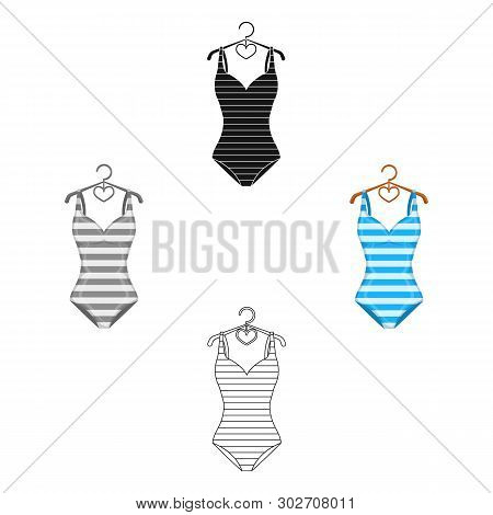 Bright Striped Swimsuit In The Colors Of The Rainbow. Beach Female Form.swimcuits Single Icon In Car