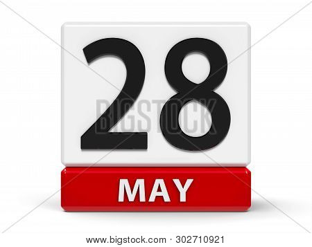Red And White Calendar Icon From Cubes - The Twenty Eighth Of May - On A White Table, Three-dimensio