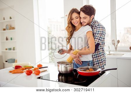 Close Up Photo Pair In Love Beautiful He Him His Macho Guy Distracting She Her Lady Just Married Hon