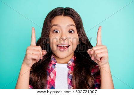 Close Up Photo Beautiful Stylish Trendy Kid Astonished Impressed Have Incredible News Novelty Way No