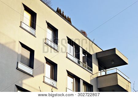 Fragment Of A Modern Apartment Building In Front. Very Modern Apartment House.