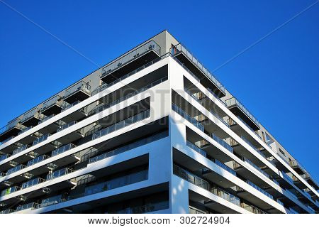 Modern European Residential Apartment Buildings Quarter. Abstract Architecture, Fragment Of Modern U