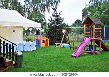 Special Event Tent In The Garden In Day