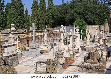 Florence, Italy - September 29, 2009: Famous Cimitero Delle Porte Sante Graveyard In Firenze, Italy.