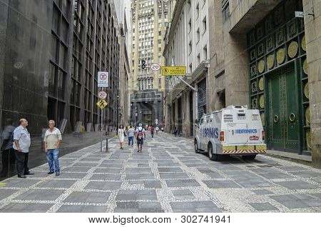 Sao Paulo Sp, Brazil - March 06, 2019: Old Building Of Bank Of Sao Paulo, Listed As Historical Herit