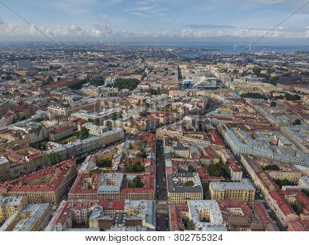 Panoramic View Of Saint Petersburg, Drone Photo, Summer Day. Sennoy District.