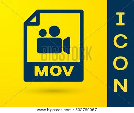 Blue Mov File Document Icon. Download Mov Button Icon Isolated On Yellow Background. Mov File Symbol