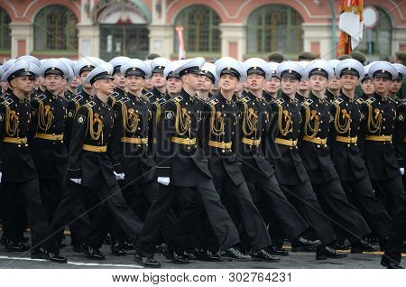 Moscow, Russia - May 9, 2019: Cadets Of The Kronstadt Naval Cadet Military Corps During The Parade O