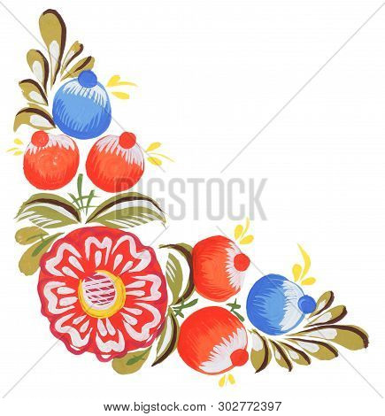 Painting In Russian Style - Floral Element. Angular Element Of Folk Painting Gorodec .