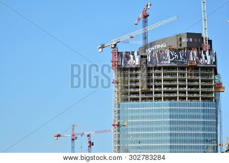 Warsaw, Poland. 10 April 2019. Construction Of The Warsaw Hub. The Warsaw Hub Will Comprise 75,000 S