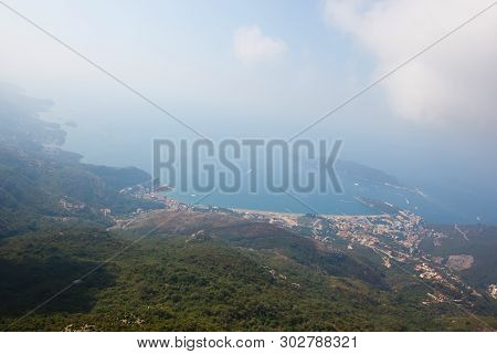Montenegro, Rafailovici. The View On Sea Beach.