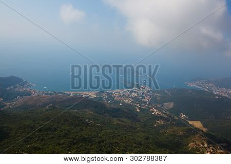 Montenegro, Rafailovici. The View On Sea Beach.