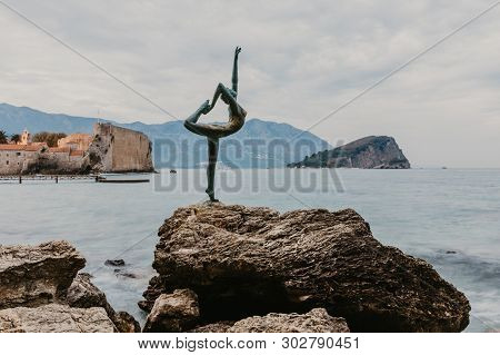 Budva, Montenegro - 05 November 2018 : Beautiful View Of The Sculpture Ballerina Dancer Of Budva At 