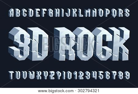 3d Rock Alphabet Font. Cracked Letters And Numbers. Stock Vector Typescript For Your Typography Desi