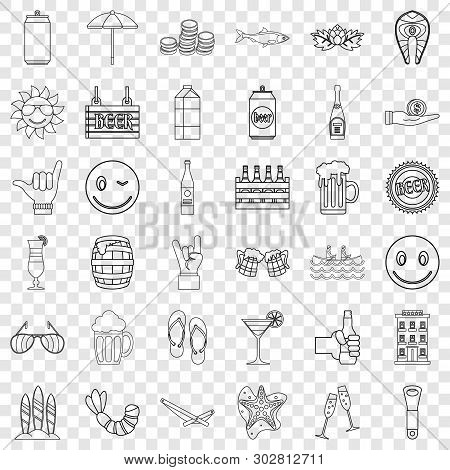 Alcohol Drink Icons Set. Outline Style Of 36 Alcohol Drink Vector Icons For Web For Any Design