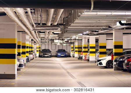 Underground Parking Garage Of A Modern Apartment Building