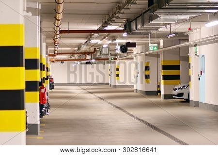 Underground Parking Garage Of A Modern Apartment Building