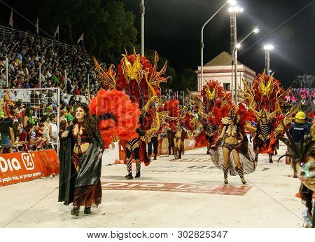 Gualeguaychu, Argentina - March 6 2011: Samba Dancers Appearing In The Carnival Parade One Of The Mo