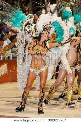 Gualeguaychu, Argentina - March 6 2011: Samba Dancers Appearing In The Carnival Parade One Of The Mo