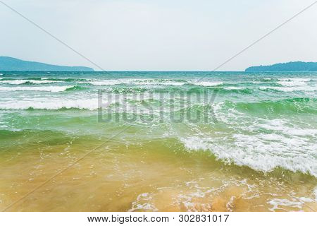 Empty Sea And Beach Background With Copy Space Koh Rong Samloem Island. Cambodia