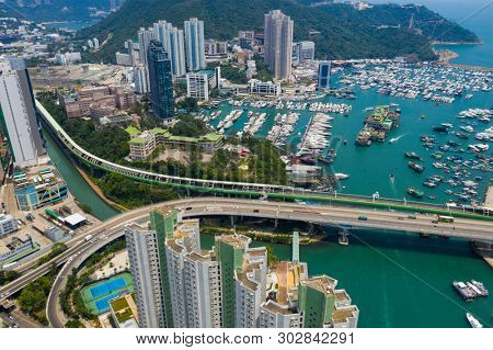 Aberdeen, Hong Kong 12 May 2019: Top down view of Hong Kong typhoon shelter in aberdeen